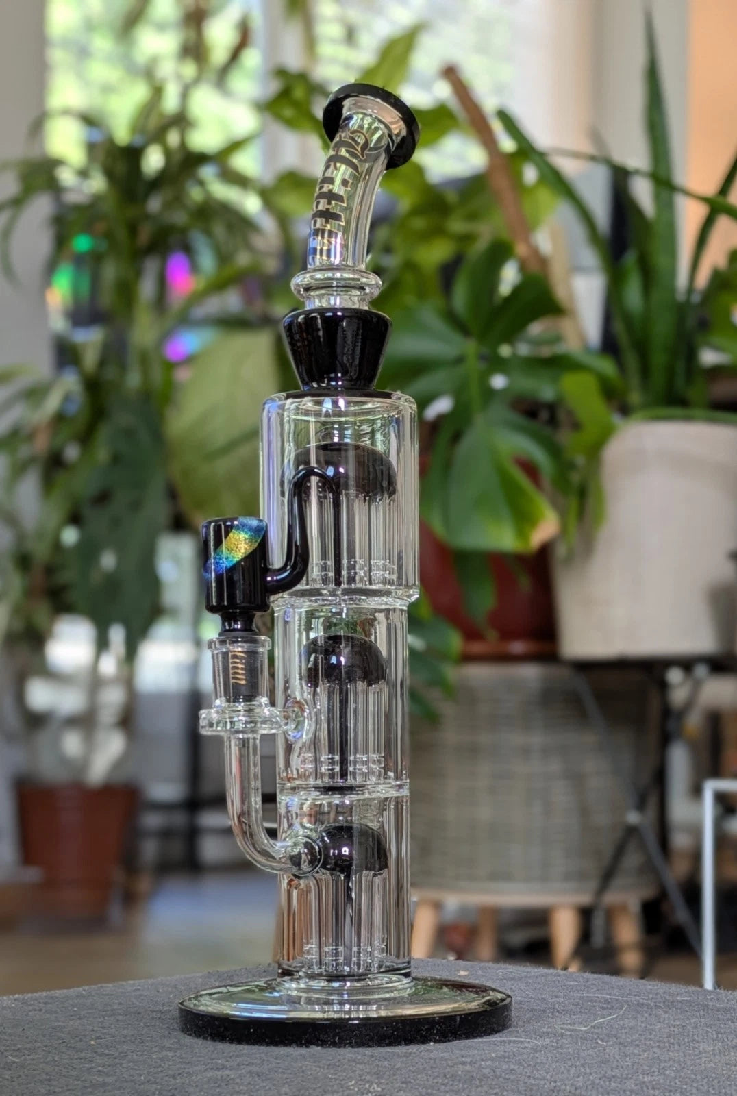 HUGE 14" Fully Welded Triple Tree Perc Bong - Black