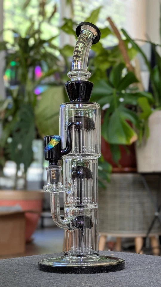 HUGE 14" Fully Welded Triple Tree Perc Bong - Black
