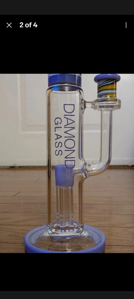 HUGE HEAVY DUTY 18" Diamond Glass Pillar Tree Perc Bong - Blue