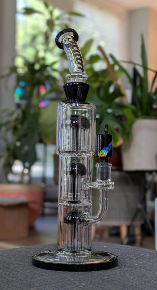 HUGE 14" Fully Welded Triple Tree Perc Bong - Black