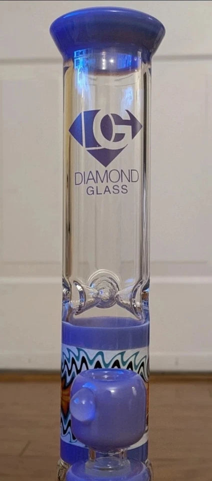 HUGE HEAVY DUTY 18" Diamond Glass Pillar Tree Perc Bong - Blue