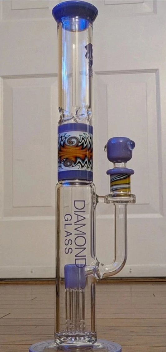 HUGE HEAVY DUTY 18" Diamond Glass Pillar Tree Perc Bong - Blue