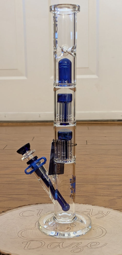 14" Double Tree Perc Glass Bong - Blue 14mm